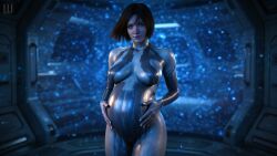 1girls ai_assisted ai_generated blue_body blue_eyes blue_hair blue_skin breasts cortana female halo_(series) highres hologram looking_at_viewer nude_female patreon pregnancy pregnant pregnant_belly pregnant_female short_hair tripleize wallpaper watermark