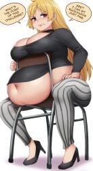 annoyed bbw belly_overhang big_belly big_female blush blush bocchi_the_rock! chair chubby chubby_female clothes_barely_covering embarrassed fat fat_ass fat_female fat_fetish fat_girl fat_woman fatty ijichi_seika kipteitei large_female obese obese_female overweight overweight_female pig plump pork_chop speech_bubble thick_thighs tight_clothes tight_clothing tight_fit tubby weight_gain