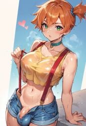 1futa ai_generated blush clauss erection futanari inviting kasumi_(pokemon) large_ass large_breasts oiled penis pokemon steaming_body sweat teasing testicles wide_hips