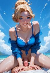 ai_generated beach blonde_hair blue_bra female tagme