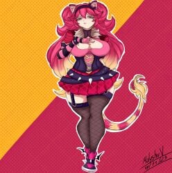 animal_ears animal_tail big_ass big_breasts big_breasts big_butt big_thighs big_titties clothing curvaceous curvaceous_female curvaceous_figure curvy curvy_figure curvy_hips female female_focus female_only long_hair multicolored_hair mulyshav original original_character thigh_highs vtuber
