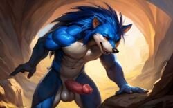 abs ai_generated anthro balls ballsack blue_body blue_hair cock erect_penis erection male male_only multicolored_body muscles muscular muscular_anthro muscular_arms muscular_legs muscular_male muscular_thighs naked naked_male nude nude_anthro nude_male pointy_ears