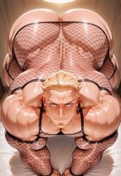 1boy ai_art ai_generated ass ass_bigger_than_head ass_up bara beard biceps big_ass big_ass_(male) big_butt big_butt_(male) blonde_hair blonde_hair_male bodybuilder bottom_heavy bottom_heavy_male deltoids facial_hair fishnet_bodysuit fishnet_clothing fishnet_dress fishnets gay gay_male light-skinned_male light_skin light_skinned_male lingerie male male_in_lingerie male_only muscular muscular_male pecs pectorals rokudenashi_(style) rokuworshiper solo solo_male thick_thighs trapezius triceps wide_hips