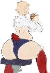 delicious_in_dungeon donut_anus dungeon_meshi eating_food falin_touden falin_touden_(chimera) fat_ass hamburger simple_background white_background