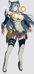 1girls blue_hair breasts female kos-mos large_breasts long_hair namco nipples red_eyes saru_ass solo thighhighs white_legwear white_thighhighs xenosaga xenosaga_episode_iii