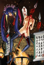 1girls blood blue_hair decapitation female guro impalement sangokushi_taisen tagme touhaku