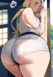 1girls ai_generated big_ass booty_shorts bubble_butt chronick cowboy_shot curvy from_side huge_ass large_breasts micro_shorts milf mommy nai_diffusion naruto_(series) revealing_clothes seductive_look solo standing thick_thighs tsunade voluptuous wide_hips