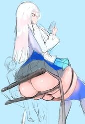 big_ass bottom_heavy exrumya in_public lize_helesta looking_at_phone nijisanji phone red_eyes short_skirt sketch thick_thighs thighhighs virtual_youtuber white_hair youtube youtuber