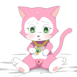 3_fingers 3_toes anthro anus artist_request blush cat_ears cat_tail collar doraemon doraemon:_nobita_no_makai_dai_bouken_(1984) eyelashes feet feline female female_only looking_down miyoko_mangetsu purple_body purple_skin pussy shin-ei_animation solo solo_female source_request white_feet white_hands year_request yellow_collar