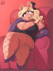 1girls anthro cleavage female female_only furry huge_breasts miss_piggy muppets peculiart solo thick_thighs wide_hips