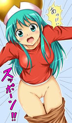 1girls artist_request female female_only green_hair hunter_x_hunter japanese_text ponzu pussy solo tagme text