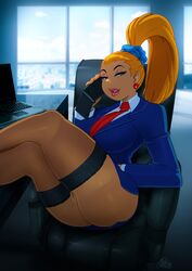 1girls all_grown_up big_breasts blonde_hair calling charlotte_pickles female female_only huge_breasts laptop large_breasts milf nickelodeon no_panties office phone pussy rugrats solo stockings thick_thighs thighs toon_milf tovio_rogers