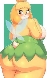 animal_crossing anthrofied bangs blush braffy breasts canid canine canis cosplay dat_ass disney embarrassed fairy_wings fat fat_ass female female_only fur furry furry_only hand_on_breast huge_ass huge_breasts isabelle_(animal_crossing) literature looking_back nintendo no_bra no_panties overweight partially_clothed presenting_ass public_domain slightly_chubby solo solo_female tail thick_thighs tinker_bell_(cosplay) voluptuous wings