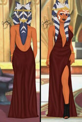 1girls ahsoka_tano ass blue_eyes captnjaz cleavage clone_wars clothing female_focus female_only looking_at_viewer pose revealing_clothes simple_background smile solo star_wars tagme watermark