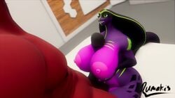 1boy 1girls animated big_breasts big_penis black_penis markings mp4 no_sound outercourse paizuri purple_skin qhala red_skin rumakis ry'zhar_(rumakis) scalie snake video