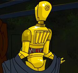 2003 anakin_skywalker ass c-3po cloak clone_wars_(2003) coruscant droid flashing genndy_tartakovsky gold male official_art presenting protocol_droid robot screenshot standing star_wars stripping undressing