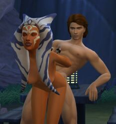 1boy 1girls ahsoka_tano anakin_skywalker big_breasts blue_eyes breasts brown_hair captnjaz closed_eyes interspecies muscular muscular_male nipples short_hair smile star_wars star_wars_rebels vaginal_penetration