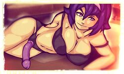 1girls big_breasts black_bra black_panties bra breasts covered_breasts dildo female moosh_(artist) nene_(newgrounds) newgrounds on_floor partially_clothed pico's_school pico_sim_date pico_sim_date_<3 purple_eyes purple_hair ricekappa strap-on