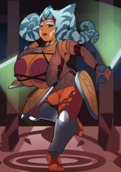 1girls 5_toes ahsoka_tano areolae armwear barefoot big_areola big_breasts big_hair blue_eyes breasts cleavage cleft_of_venus clothed clothing curvy dual_wielding exposed_breasts exposed_pussy face_tattoo female female_focus female_only fighting_stance full_body green_lightsaber holding_weapon huge_areolae huge_breasts hyper_areola large_areolae lightsaber looking_at_viewer nipple_slip nipples orange_skin penlink pseudo_hair revealing_clothes see-through small_but_busty solo star_wars star_wars_rebels subtle_pussy tactical_nudity tattoo tentacle_hair torn_clothes white_tattoo wide_hips