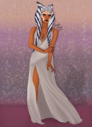 1girls ahsoka_tano blue_eyes captnjaz cleavage clothing female_focus female_only looking_at_viewer pose revealing_clothes simple_background solo star_wars star_wars_rebels watermark