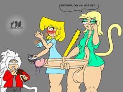 big_balls big_penis dickgirl futanari leni_loud long_penis lori_loud original_character precum the_loud_house touching_penis xsherlock420_(artist)