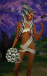 1girls ahsoka_tano breasts captnjaz closed_eyes clothed clothing female_focus female_only lingerie medium_breasts nipples pose revealing_clothes simple_background solo star_wars star_wars_rebels