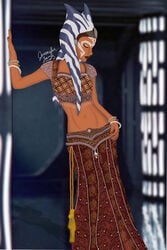 1girls ahsoka_tano captnjaz closed_eyes clothing female_focus female_only hi_res pose revealing_clothes simple_background skinny solo star_wars star_wars_rebels watermark