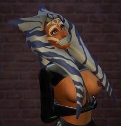 1girls 3d ahsoka_tano big_breasts blue_eyes bondage breasts captnjaz clothed clothing female_focus female_only gag gagged lingerie nipples revealing_clothes simple_background solo star_wars star_wars_rebels