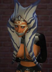 1girls 3d ahsoka_tano big_breasts blue_eyes bondage breasts captnjaz clothed clothing female_focus female_only gag gagged lingerie nipples revealing_clothes simple_background solo star_wars star_wars_rebels