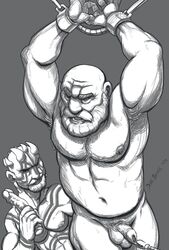 2boys abs bald balls ballsack beard bondage captain_rex dildo dudebulge facial_hair flaccid_penis foreskin foreskin_play foreskin_pull gay goatee grey_background holding_dildo holding_sex_toy horns human humanoid imminent_rape intact interspecies male male_nipples male_only male_pubic_hair manacles manly masculine mature_male monochrome musclegut muscular_male nude_male old old_man open_mouth pecs penis pointy_ears restrained scrotum sex_toy simple_background small_penis smile star_wars star_wars_rebels testicles uncut unretracted_foreskin veiny_penis watermark zabrak