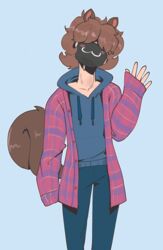 1boy blue_background brown_fur brown_hair ear femboy hair hair_covering_eyes long_sleeves male mask peculiart solo solo_male squirrel squirrel_ears stacy_(peculiart)