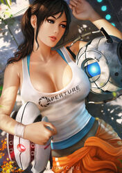 1girls 1other big_breasts breasts chell cleavage female large_breasts portal_(series) solo_focus tank_top valve_(company) wheatley yupachu