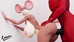 3d against_wall animated ass big_balls big_breasts big_butt big_penis black_penis female furry hand_on_ass mouse mp4 muscular_male no_sound red_skin rumakis ry'zhar_(rumakis) video