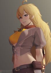 1girls bare_midriff blonde_hair female female_only light-skinned_female light_skin long_hair looking_at_viewer midriff putcher rwby solo thin_waist top yang_xiao_long