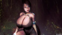 1girls 3d armlet big_ass big_breasts blue_eyes blue_gemstone breasts brown_clothing brown_hair brown_panties busty cavern cleavage cleavage_cutout clothing curvaceous curvy curvy_figure digital_media_(artwork) female forehead_jewel honey_select huge_ass huge_breasts human impossible_clothes kira_(zurger) large_ass large_breasts legs light-skinned_female light_skin lips mature mature_female o-ring o-ring_panties original original_character short_hair tiara wide_hips zurger