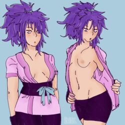 1girls female female_only flashing hunter_x_hunter machi_komacine nipples purple_hair solo spicyshiba yellow_eyes