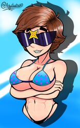 aguiluchoxd big_breasts bikini brawl_stars female looking_at_viewer max_(brawl_stars) short_hair smug solo sunglasses tagme tinted_eyewear visor