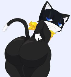 ass ass_grab atlus big_ass big_butt black_body black_skin blue_eyes butt_grab cat_ears cat_tail cytrusawa feline looking_at_viewer looking_back male male_only morgana_(persona) persona persona_5 smile solo solo_male tagme