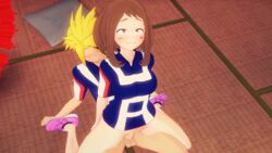 1boy 1boy1girl 1girls 3d cowgirl_position denki_kaminari female female_on_top female_penetrated from_above male male/female my_hero_academia ochako_uraraka pantless partially_clothed penetration respectmanworld reverse_cowgirl_position sex straight u.a._gym_uniform