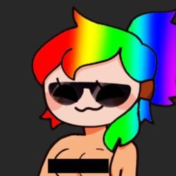 cat_face censored discord rainbow_hair sunglasses tan