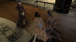 au_ra final_fantasy final_fantasy_xiv gangbang hien_rijin hyur kimono midlander xaela yotsuyu_(final_fantasy_xiv)