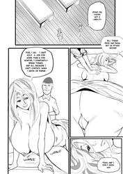 2girls annabelle_(jaw) breast_expansion breasts comic dialogue female female_only huge_breasts isabelle_(jaw) just-add-water99 monochrome original original_character