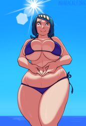 1girls beach big_breasts bikini bikini_bottom bikini_top blue_eyes blue_hair bra chubby clothing female female_focus female_only freckles game_freak lana's_mother_(pokemon) light-skinned_female light_skin looking_at_viewer maniacalfork milf mob_face mother nintendo panties pokemon pokemon_sm simple_background sky slightly_chubby smile sun thick_thighs video_games water watermark wide_hips