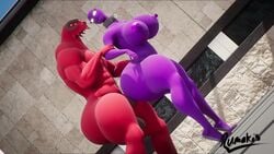 1boy 1girls animated anthro big_balls big_breasts big_butt big_penis black_penis bottom_heavy butt_jiggle casia_(rumakis) collar mp4 muscular_male no_sound penetration purple_skin red_skin rumakis ry'zhar_(rumakis) video white_skin