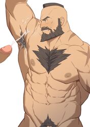 2boys abs absurdres armpit_hair armpits bara beard blush capcom chest_hair completely_nude cum cum_on_armpits cum_on_boy erection facial_hair groin highres large_pectorals looking_to_the_side male_focus male_only male_pubic_hair mature_male mohawk moustache multiple_boys muscular muscular_male navel nipples nude pectorals penis pubic_hair ryker scar_on_arm short_hair smirk solo_focus stomach street_fighter uncensored yaoi zangief