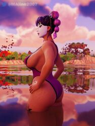 big_ass clipping festival_lace_(fortnite) fortnite hands_on_hips lace_(fortnite) maline2007 one-piece_swimsuit swimsuit tattoo thick_ass thighs wet