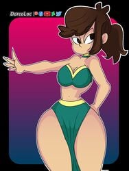 1girls big_breasts black_eyes bra breasts brown_hair choker cleavage curvaceous curvy curvy_figure dana dana_(the_loud_house) darcoloc female female_only half-closed_eyes large_breasts midriff ponytail skirt small_waist smile solo the_loud_house thick thick_thighs thin_waist wide_hips