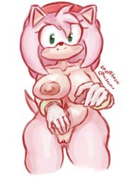 2021 amy_rose barrette cat_ears chubby chubby_female furry gloves green_eyes hedgehog looking_at_viewer naked navel nikozoi pink_fur pussy sega smile sonic_(series) sonic_the_hedgehog_(series) tail