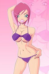 1girls big_breasts bikini blue_eyes bra breasts cameltoe cleavage eyelashes eyeshadow human lipstick looking_at_viewer makeup panties pink_hair png shiny_skin short_hair solo swimsuit tecna tecna_(winx_club) thin_waist tight_clothing wide_hips winx_club zfive