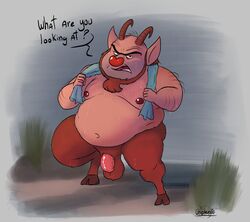 anthro balls beard belly disney english_text flaccid frown hercules_(disney) hooves horn male male_only navel nipples nude penis phil philoctetes satyr solo uniparasite